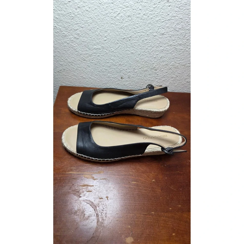 Bernardo Leather Espadrille Sandals Women's 9‎ Black Slingback Wedge Shoes
